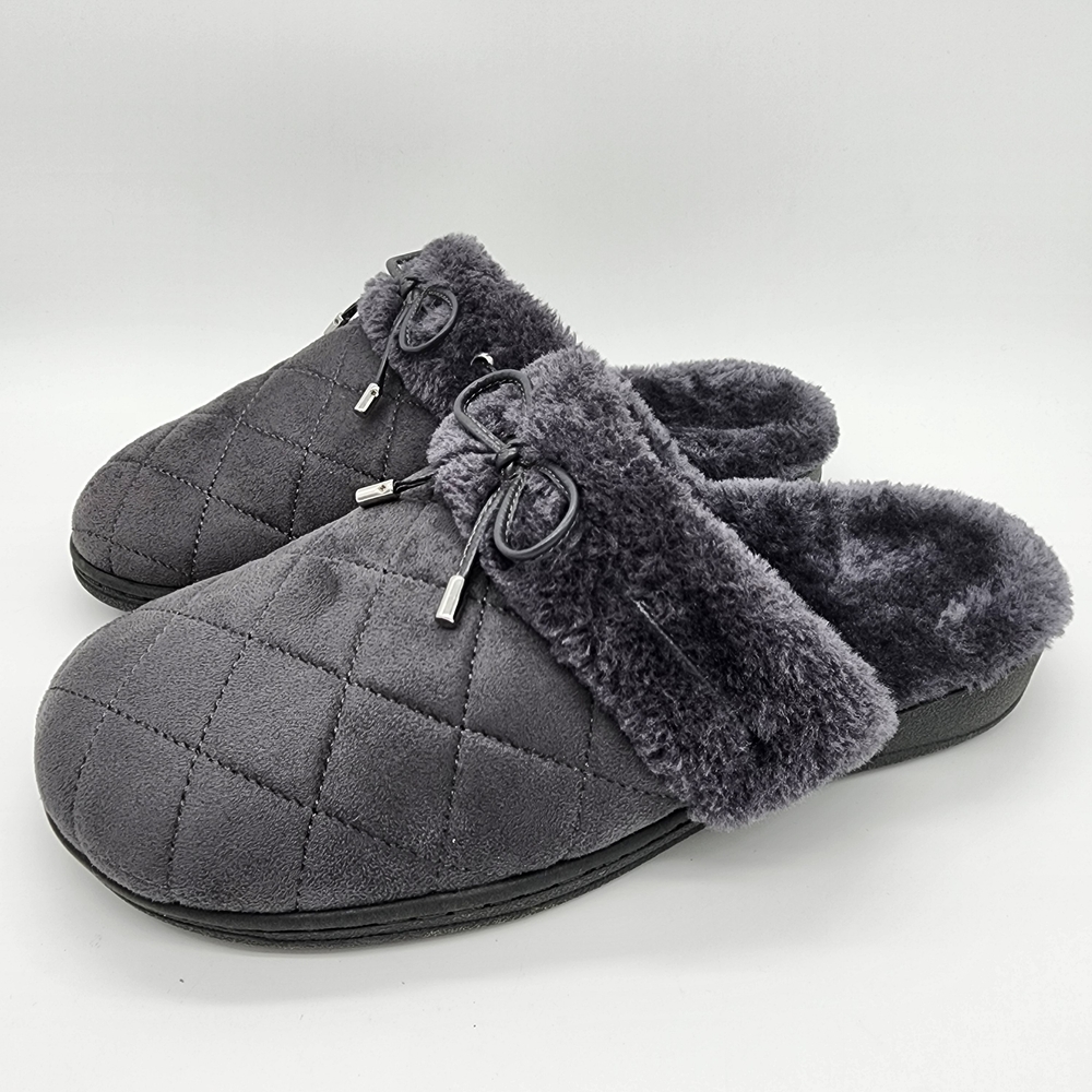 Vionic Pleasant Orthotic Support Slippers Grey Quilted Size 8